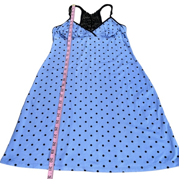 Apt.9 size small blue mini slip dress black polka dots sleeveless lace on back - Picture 11 of 12